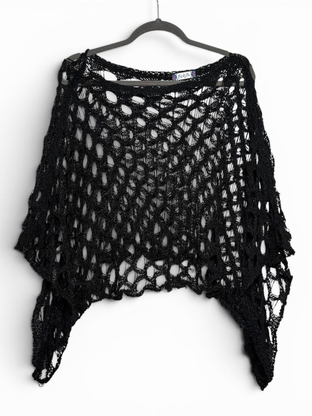 B&K Moda LA Black Open Crochet Bell Sleeve Shrug / Poncho Sweater